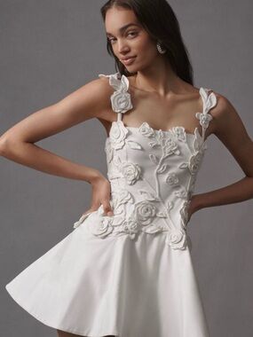 BHLDN White Floral Appliqué Mini Dress